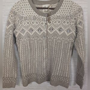 Telluride Clothing Co Lambswool Blend Beaded Sequin Metallic Fair Isle Cardigan